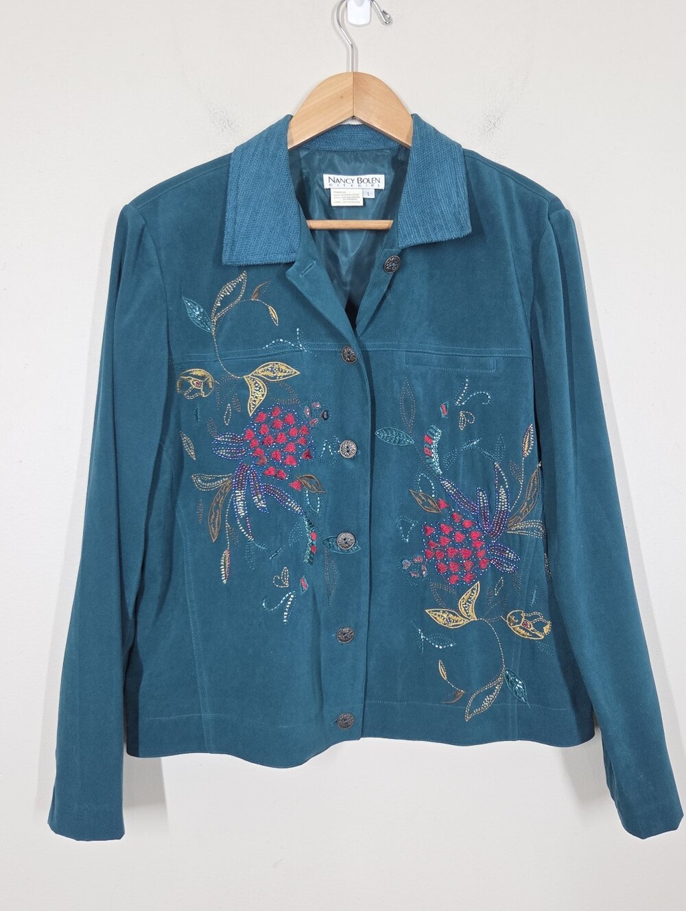Vtg 80s 90s Nancy Bolen City Girl Floral Embroidered Beaded Blazer Jacket L Art